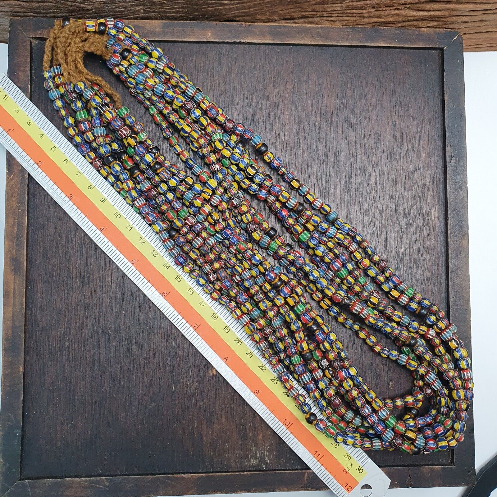Vintage Venetian African Style Glass Chevron 6.5-7mm Beads Long Strand