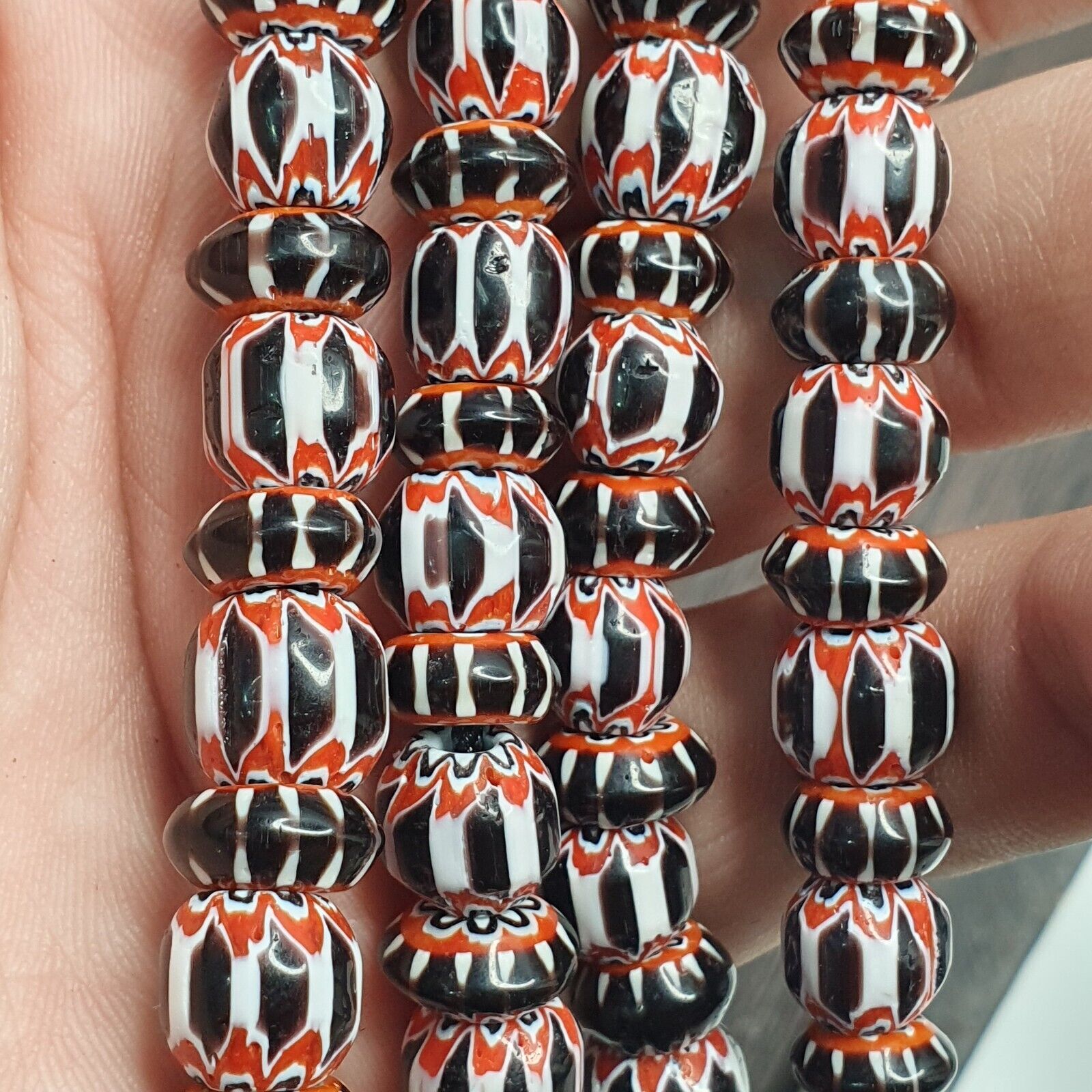 Vintage Black Chevron Venetian style Glass Beads Necklace