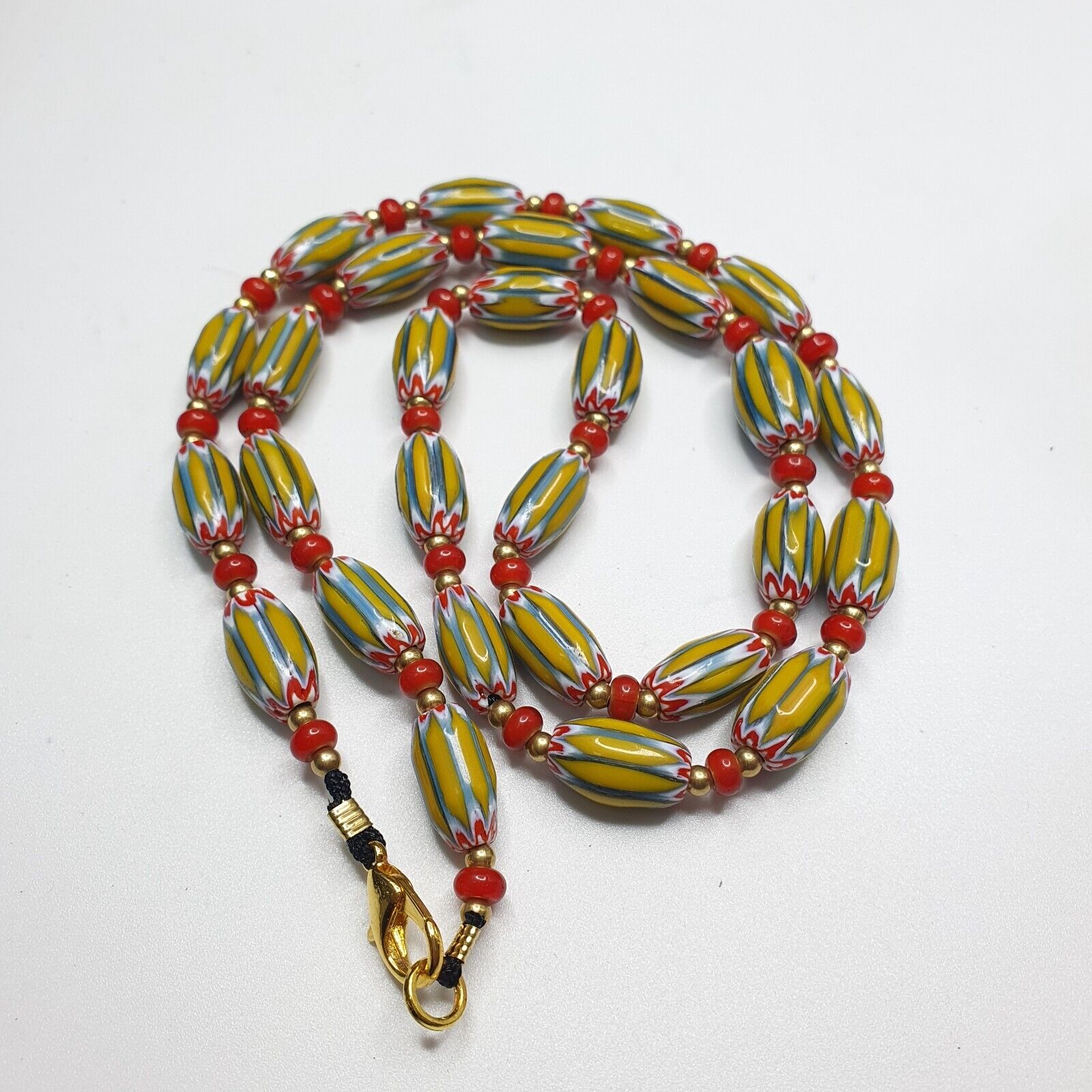 Vintage yellow Chevron whiteheart Trade beads Old African Beads Necklace