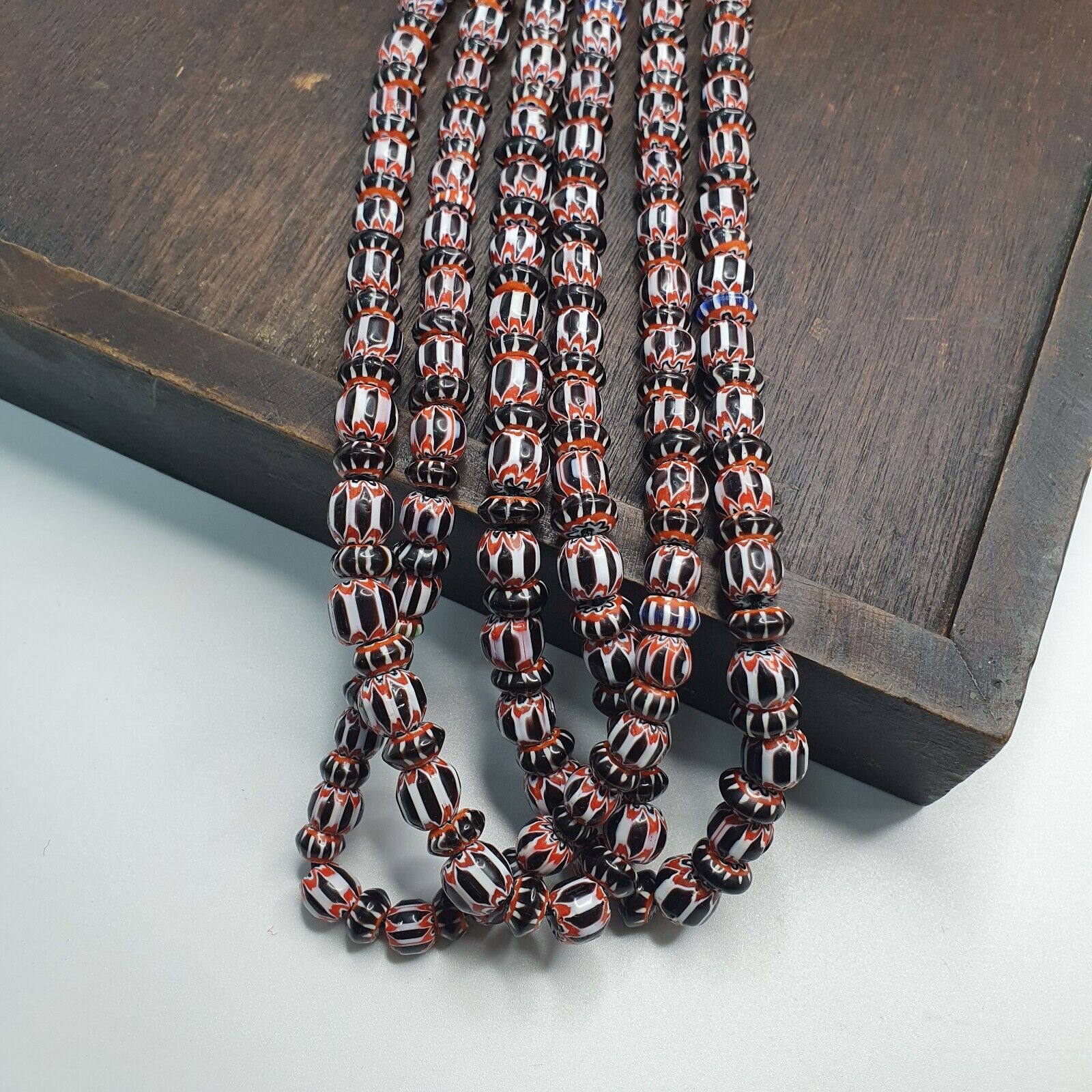 Vintage Black Chevron Venetian style Glass Beads Necklace