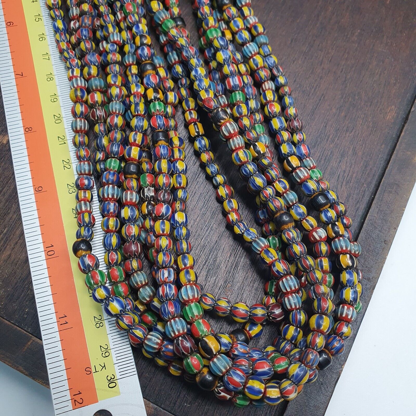 Vintage Venetian African Style Glass Chevron 6.5-7mm Beads Long Strand