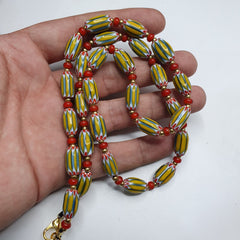 Vintage yellow Chevron whiteheart Trade beads Old African Beads Necklace