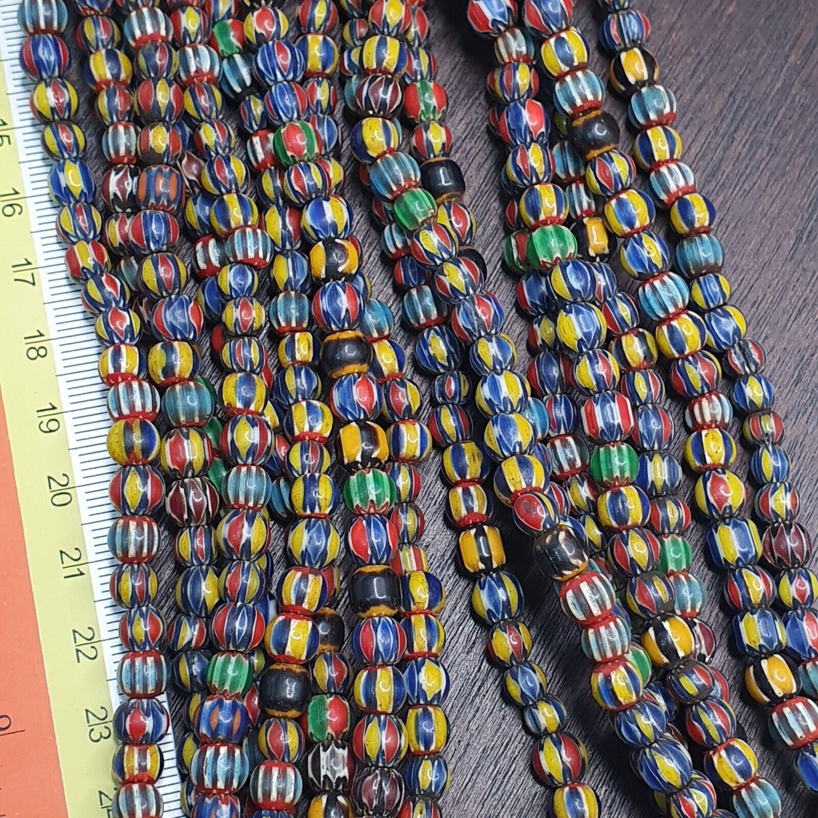 Vintage Venetian African Style Glass Chevron 6.5-7mm Beads Long Strand