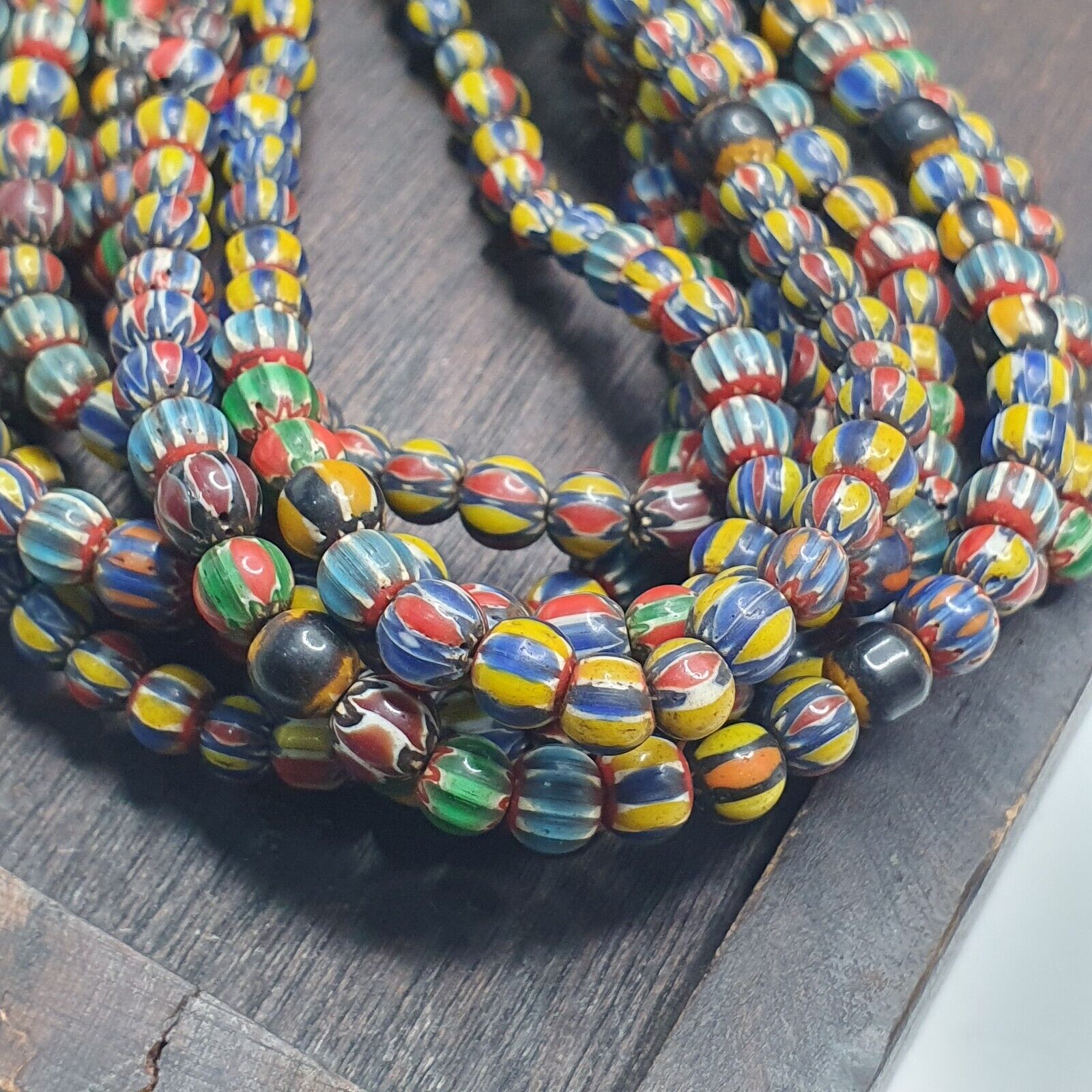 Vintage Venetian African Style Glass Chevron 6.5-7mm Beads Long Strand