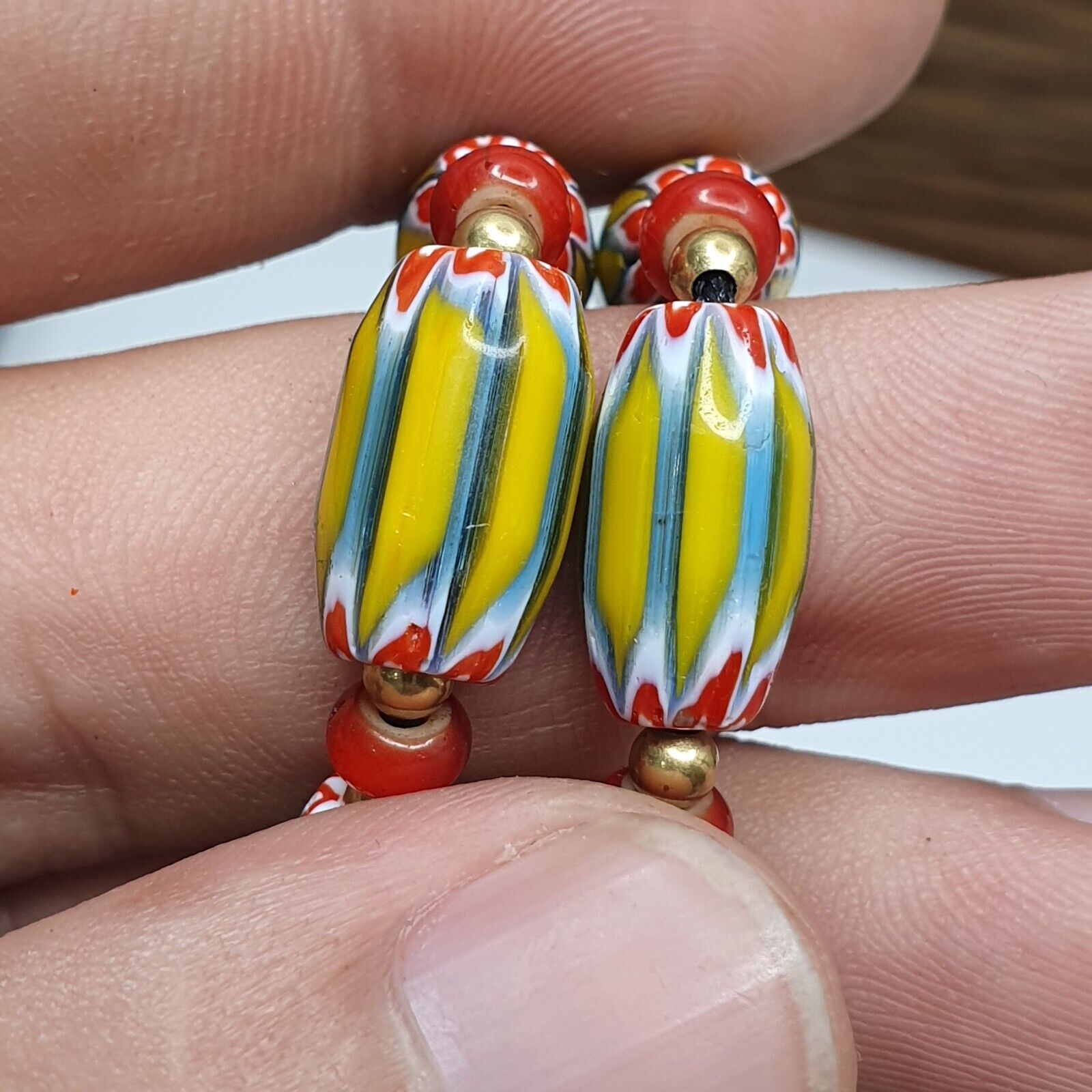 Vintage yellow Chevron whiteheart Trade beads Old African Beads Necklace