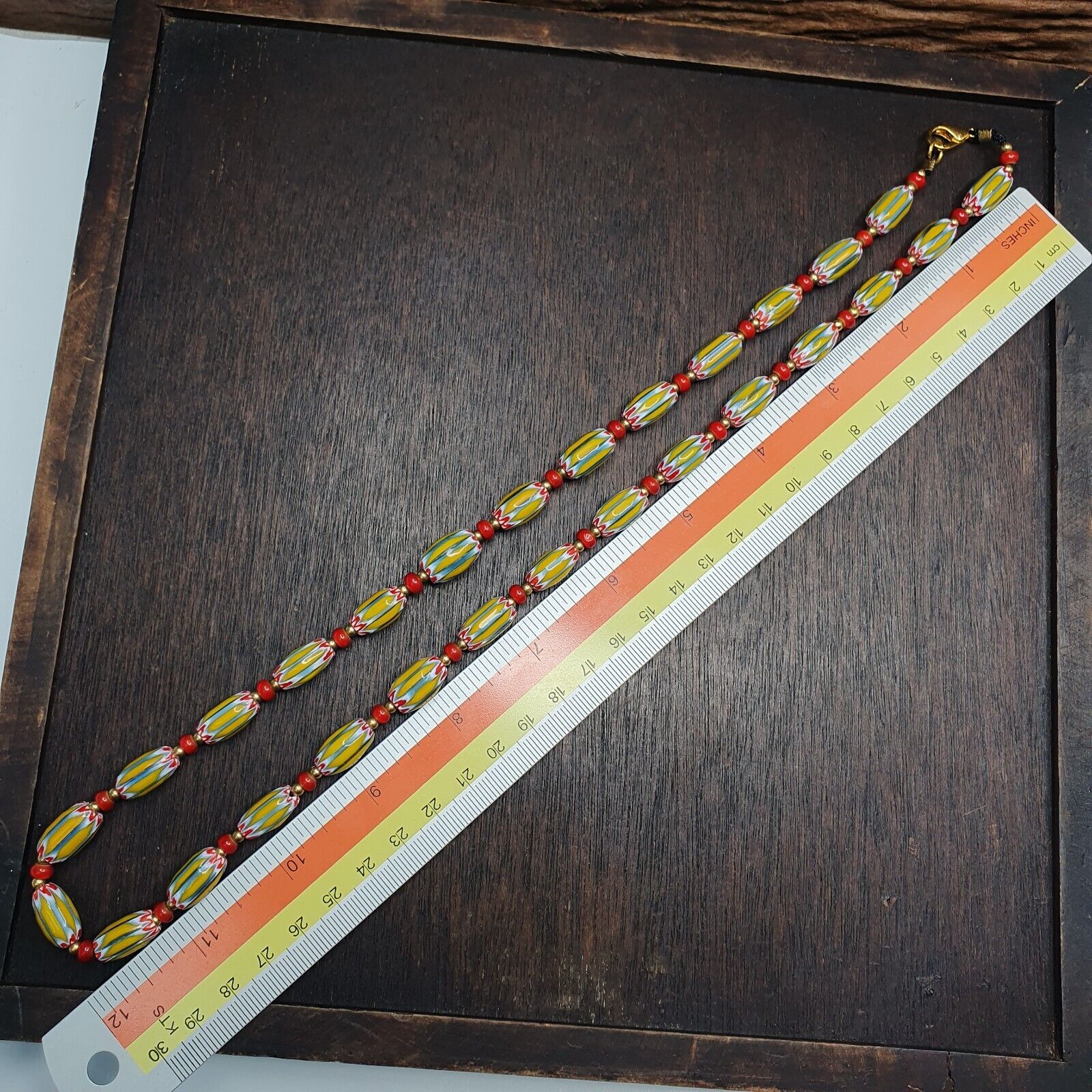 Vintage yellow Chevron whiteheart Trade beads Old African Beads Necklace