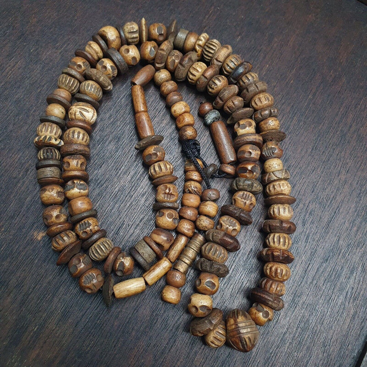 Antique Tibetan Carving Beads Beaded Necklace Long Strand