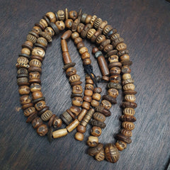 Antique Tibetan Carving Beads Beaded Necklace Long Strand