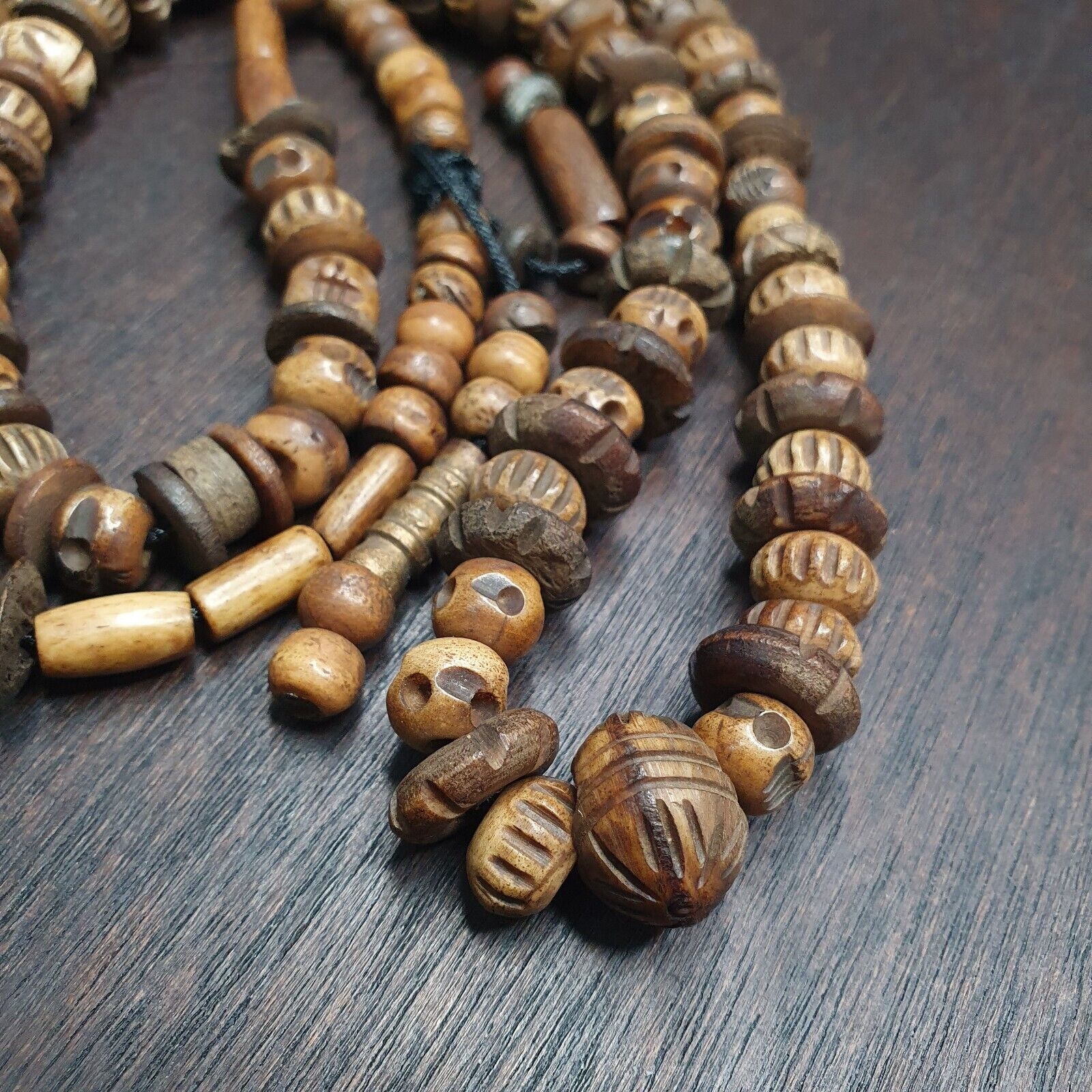 Antique Tibetan Carving Beads Beaded Necklace Long Strand