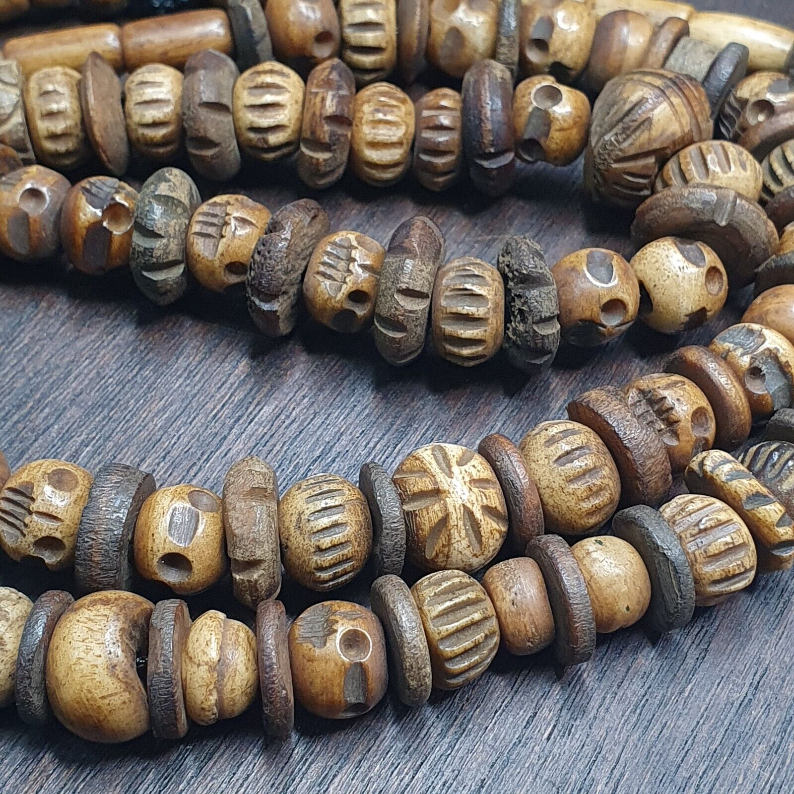 Antique Tibetan Carving Beads Beaded Necklace Long Strand