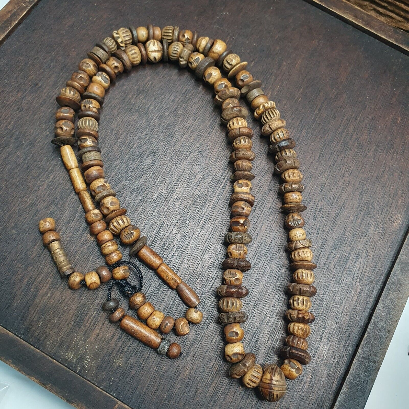 Antique Tibetan Carving Beads Beaded Necklace Long Strand