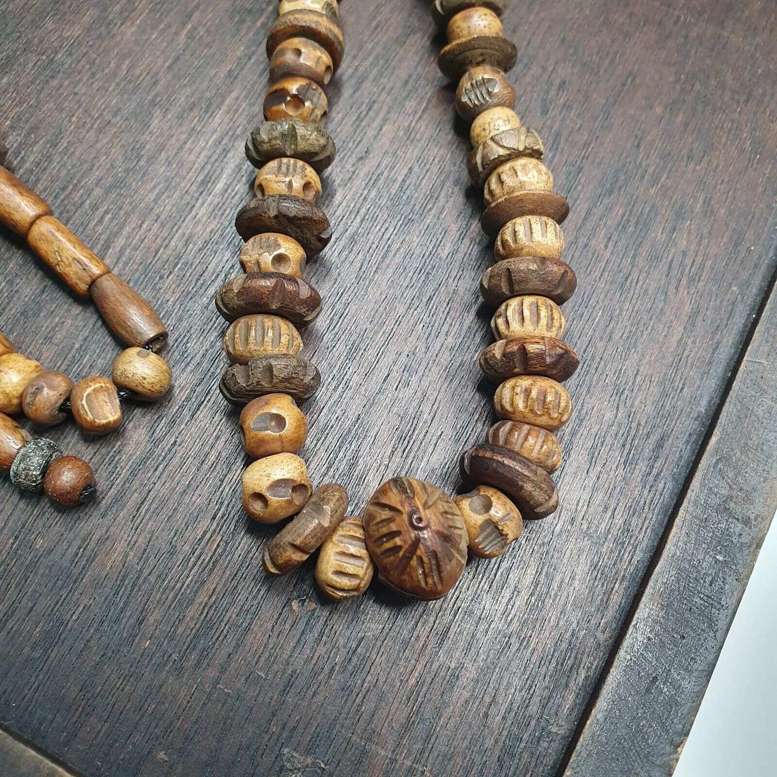 Antique Tibetan Carving Beads Beaded Necklace Long Strand