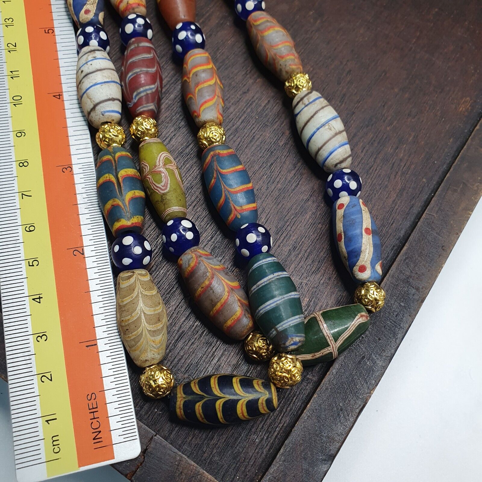 Vintage Beads Collection Feather and Skunk pattern Glass beads Necklace