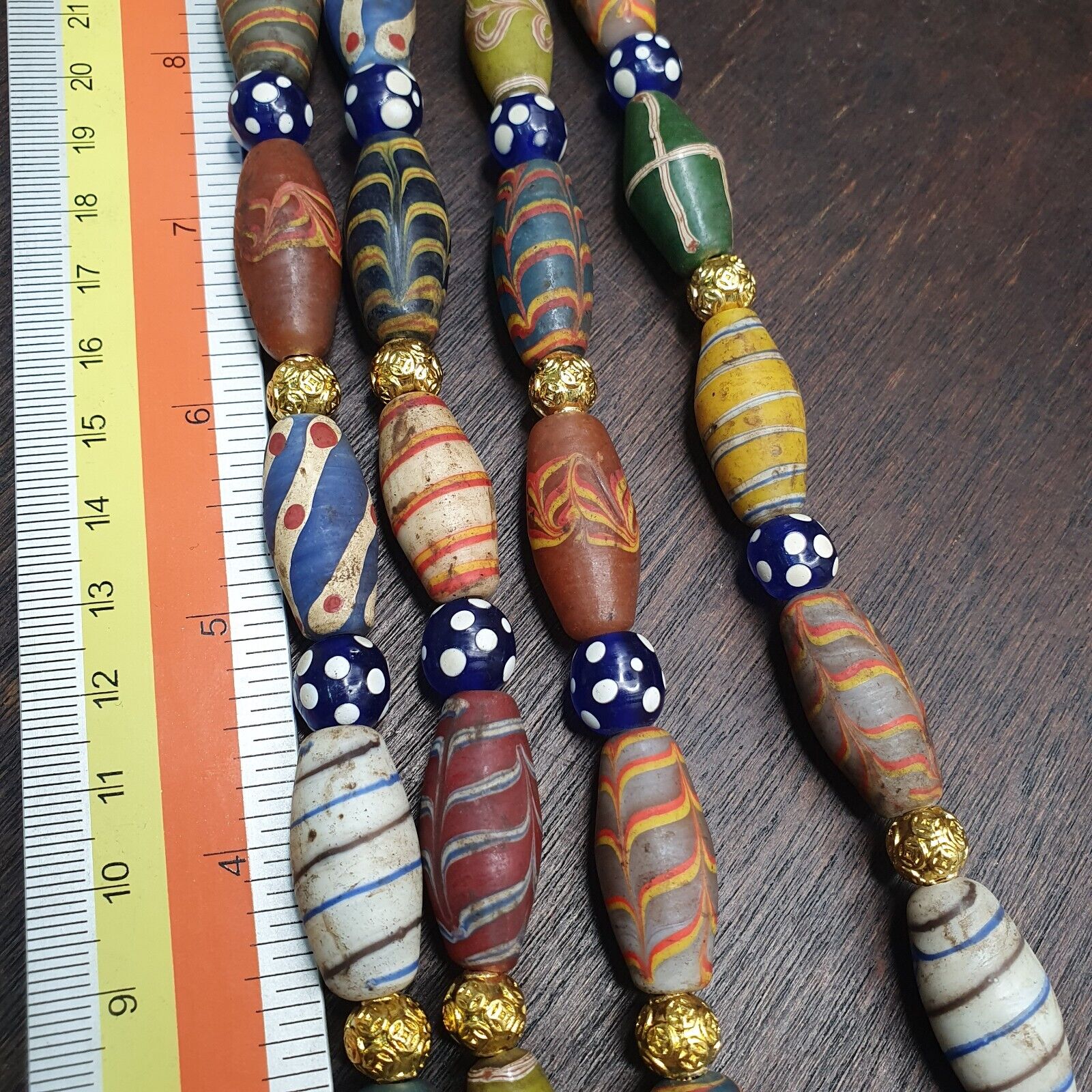 Vintage Beads Collection Feather and Skunk pattern Glass beads Necklace