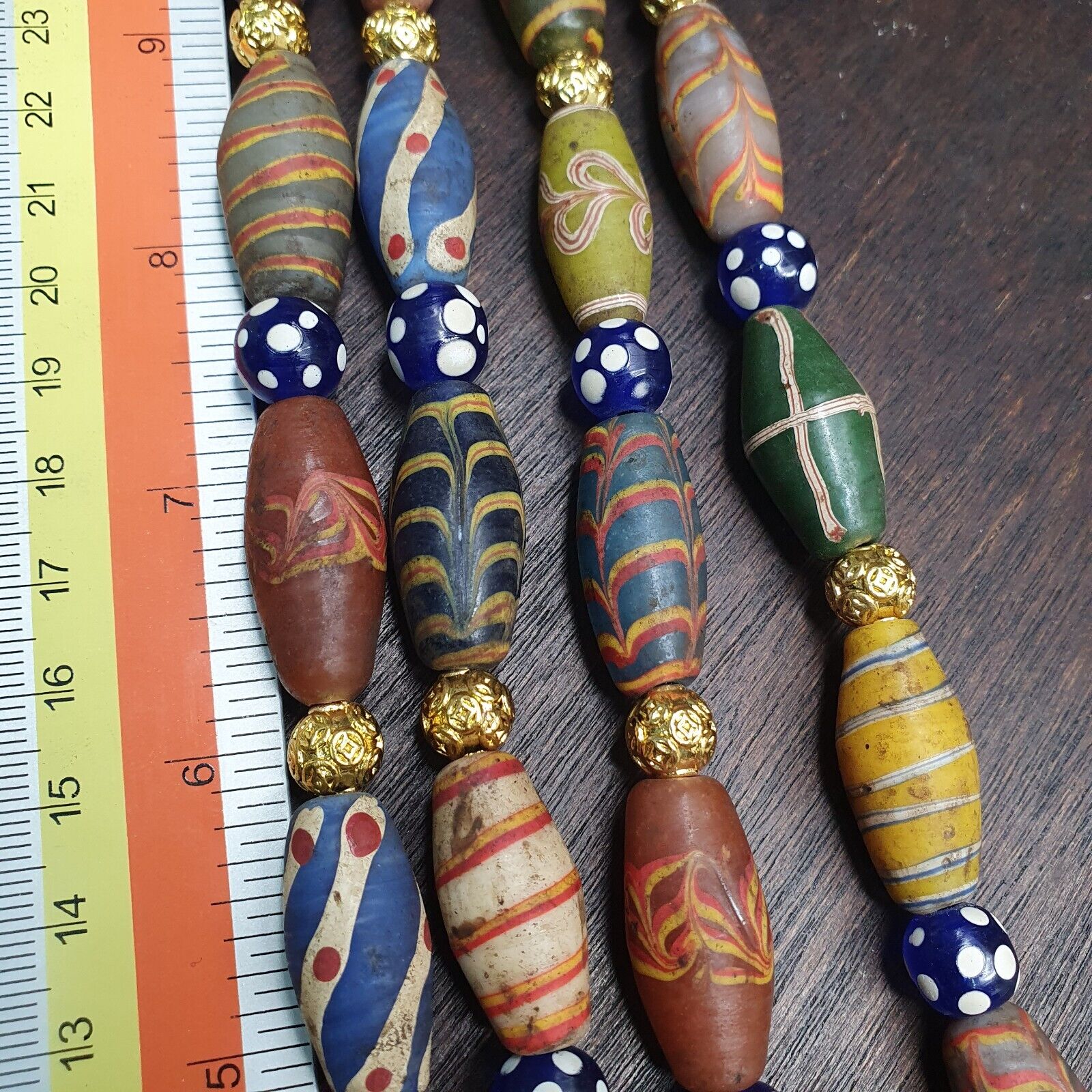 Vintage Beads Collection Feather and Skunk pattern Glass beads Necklace
