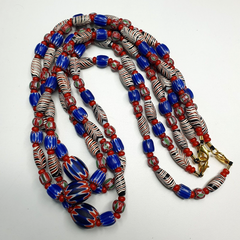 White heart With Venetian Style Chevron, Feather Beads Necklace.