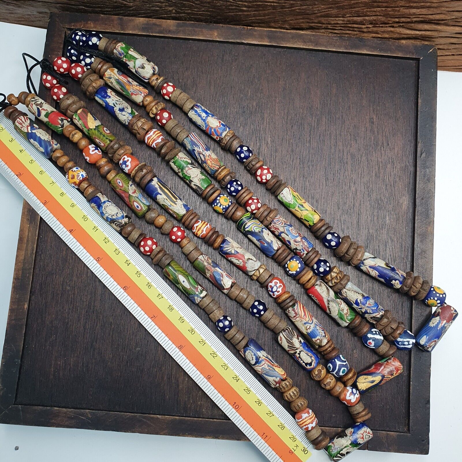 Venetian Millefiori Style beads with African Glass skunk eye beads Necklace