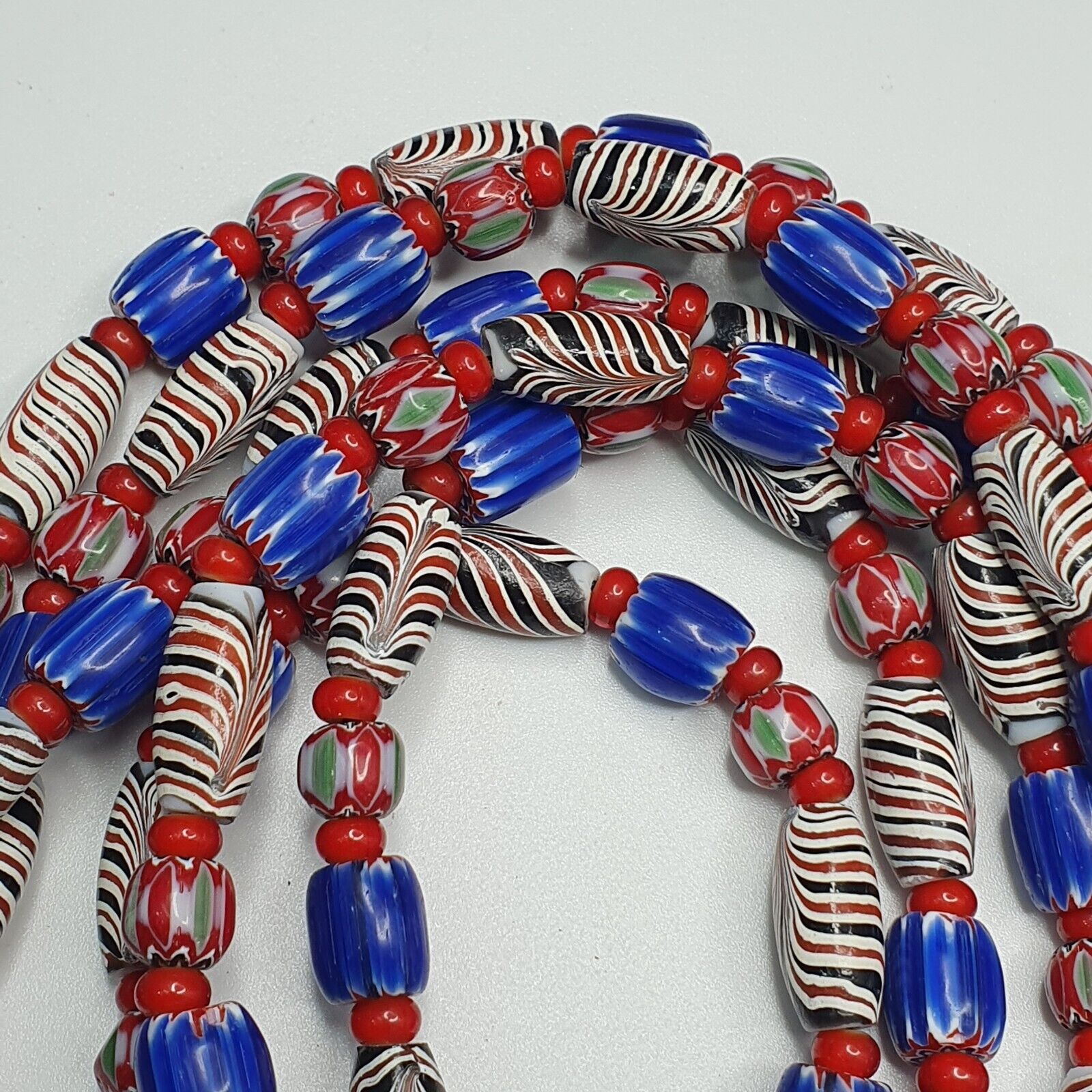 White heart With Venetian Style Chevron, Feather Beads Necklace.