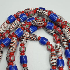 White heart With Venetian Style Chevron, Feather Beads Necklace.