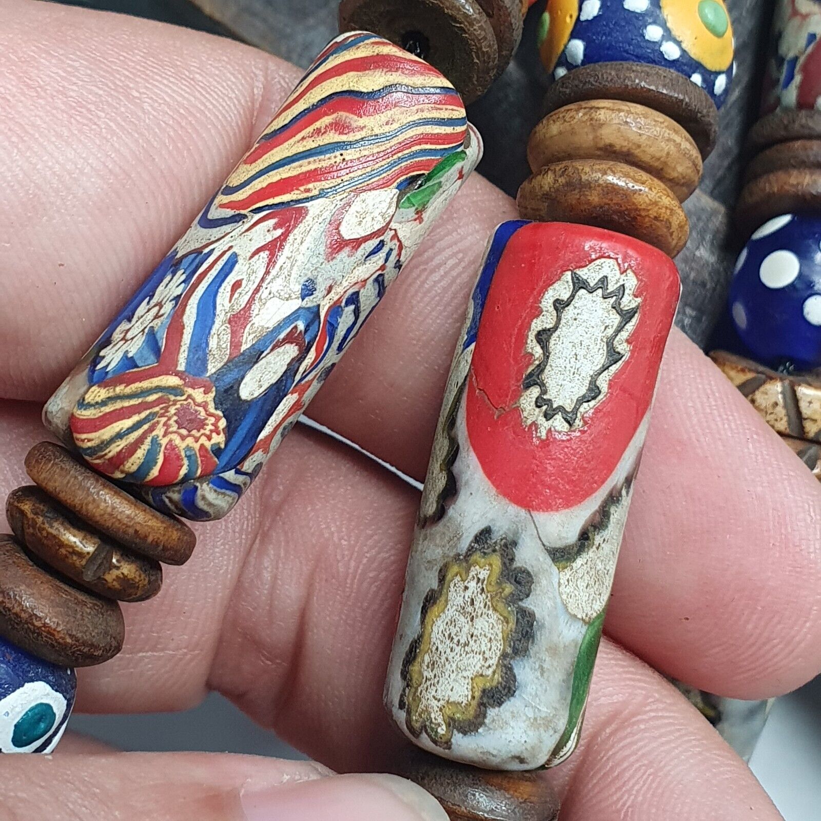 Venetian Millefiori Style beads with African Glass skunk eye beads Necklace