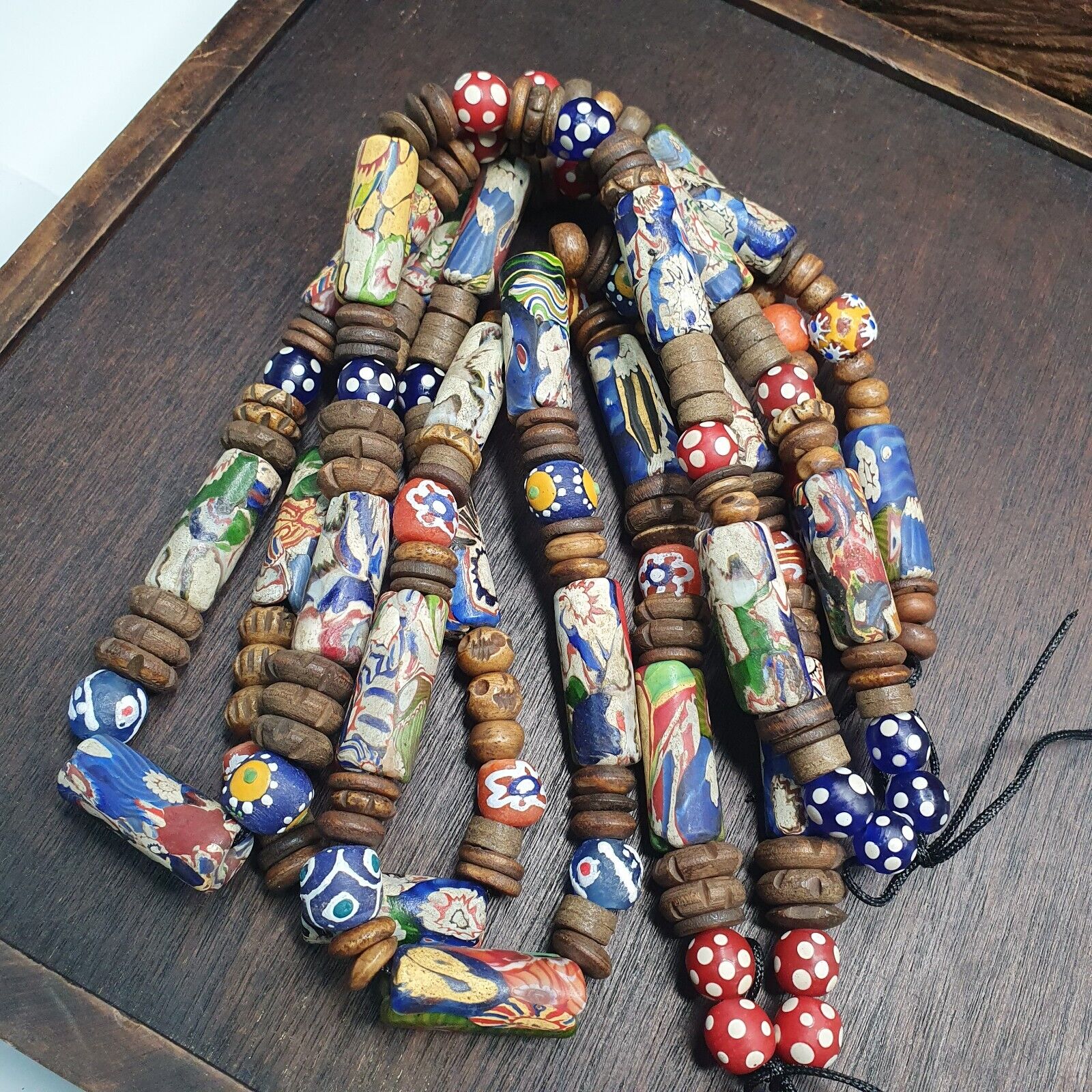 Venetian Millefiori Style beads with African Glass skunk eye beads Necklace