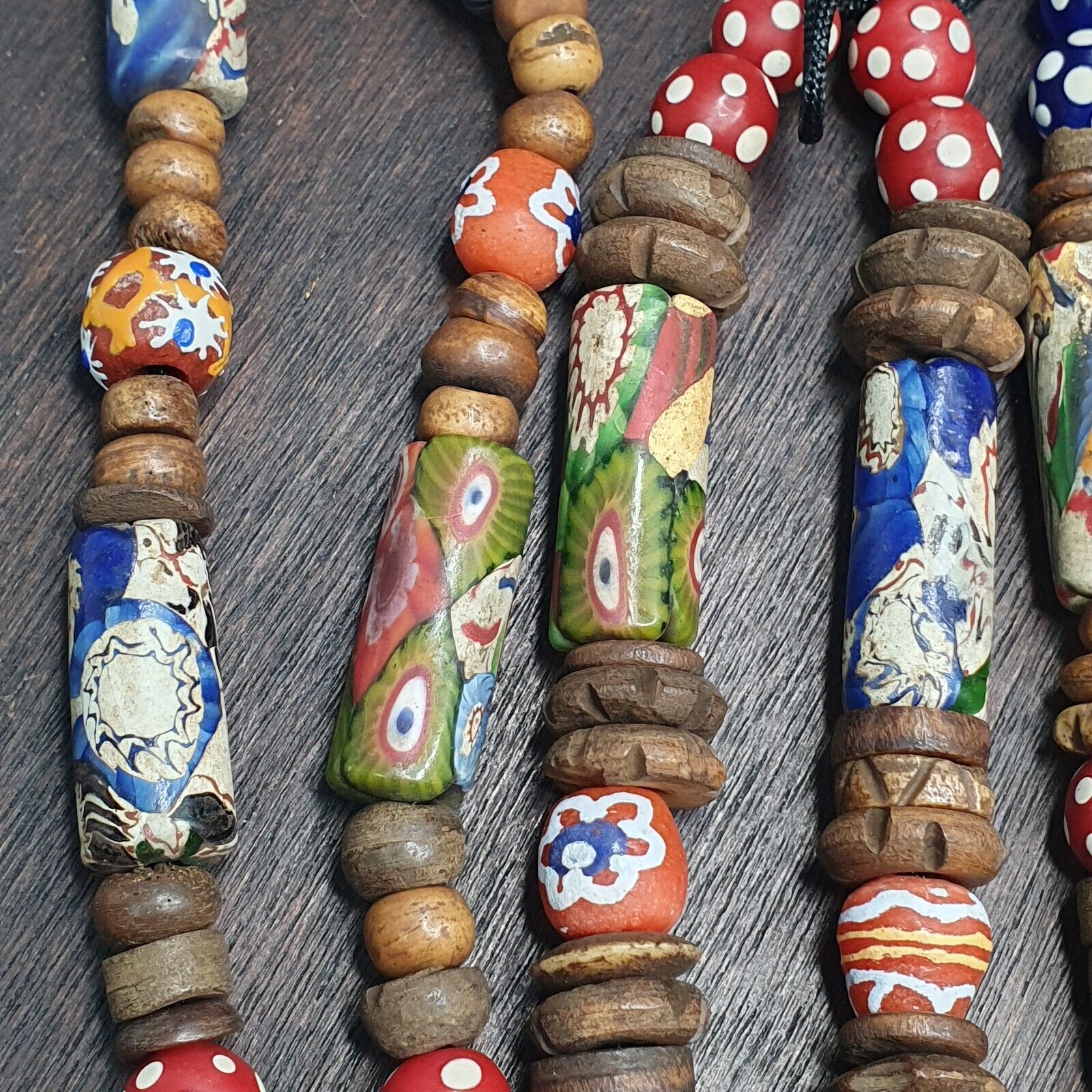 Venetian Millefiori Style beads with African Glass skunk eye beads Necklace
