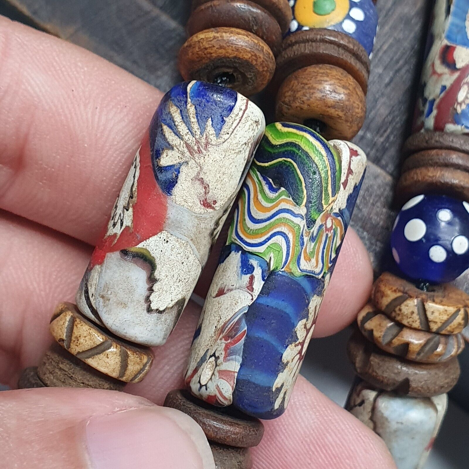 Venetian Millefiori Style beads with African Glass skunk eye beads Necklace