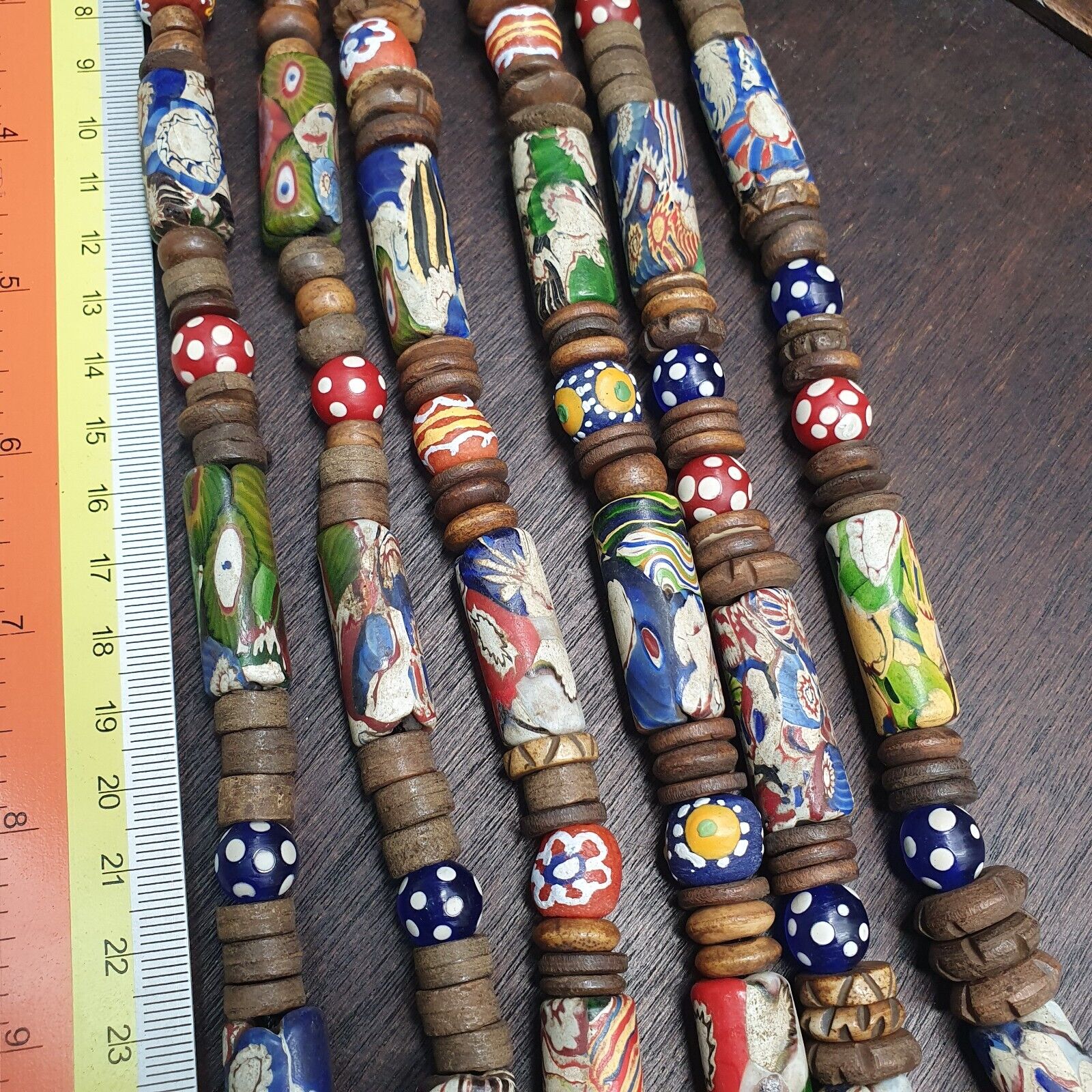 Venetian Millefiori Style beads with African Glass skunk eye beads Necklace