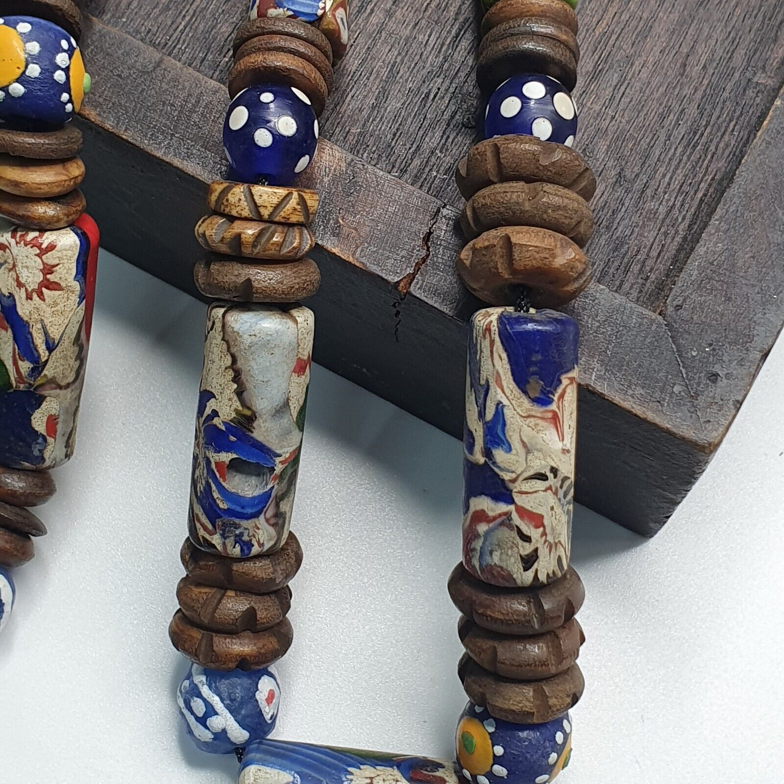 Venetian Millefiori Style beads with African Glass skunk eye beads Necklace