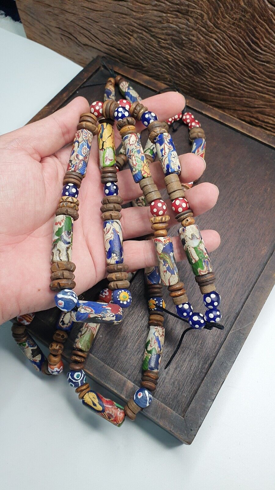 Venetian Millefiori Style beads with African Glass skunk eye beads Necklace