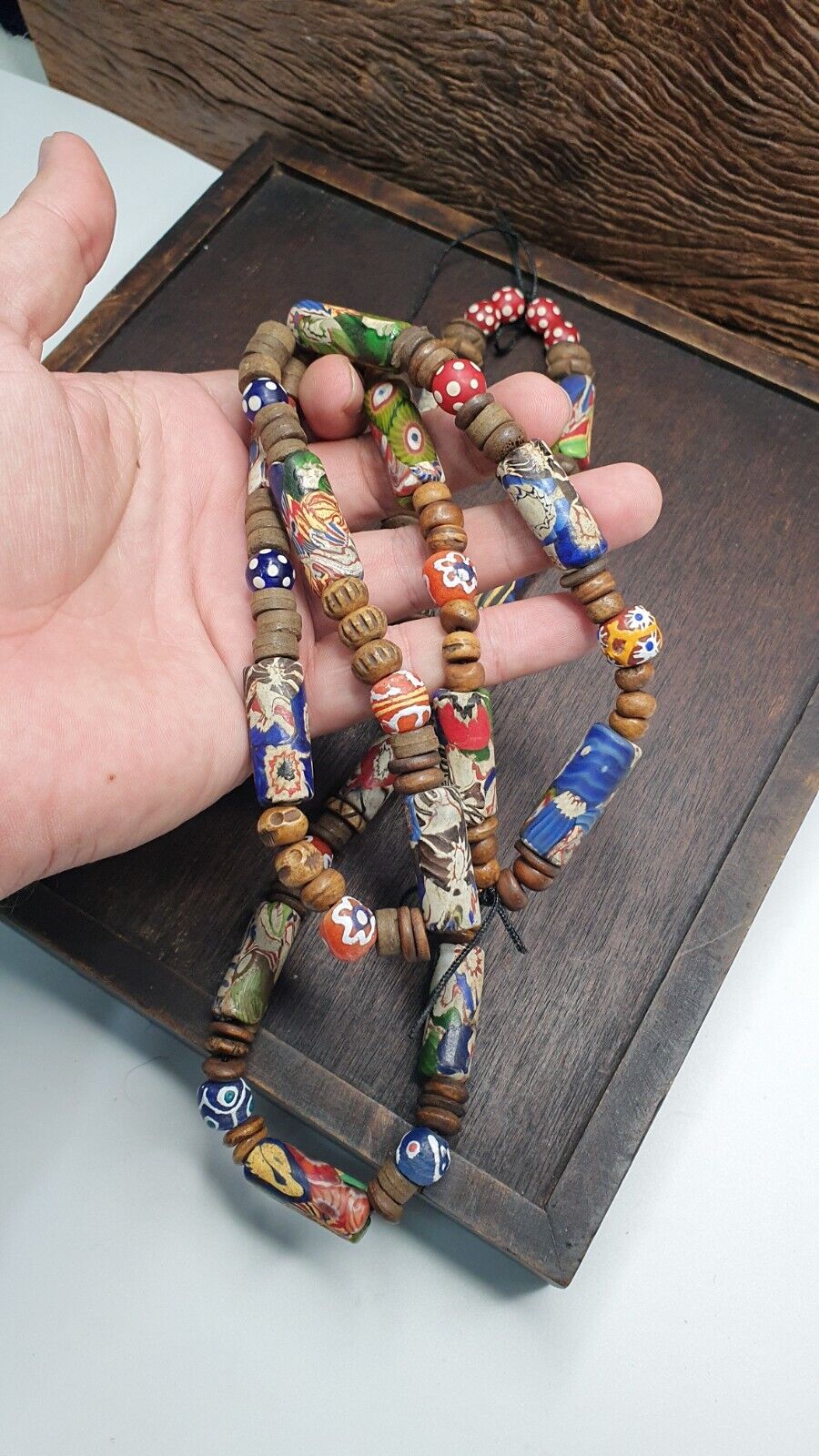 Venetian Millefiori Style beads with African Glass skunk eye beads Necklace