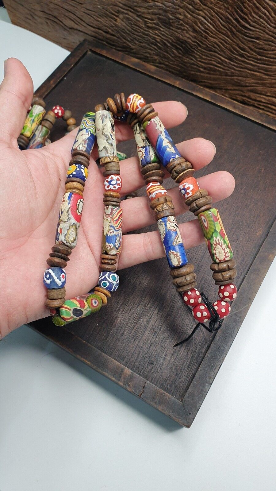 Venetian Millefiori Style beads with African Glass skunk eye beads Necklace