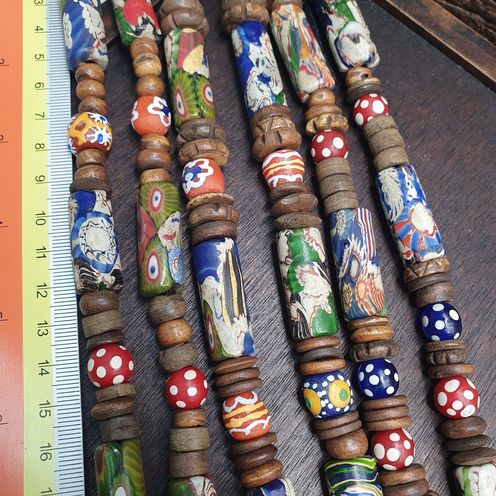 Venetian Millefiori Style beads with African Glass skunk eye beads Necklace