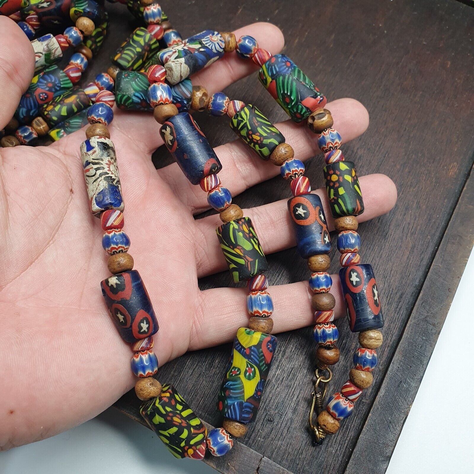 Venetian Millefiori Style beads Mosaic Glass Chevron beaded Necklace