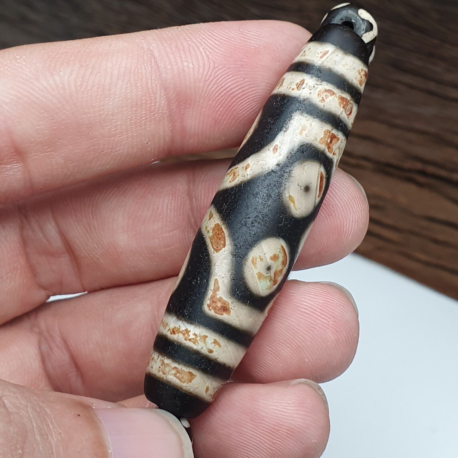 Indo Tibetan Himalayan Bead unique Patterns Dzi Amulet Necklace