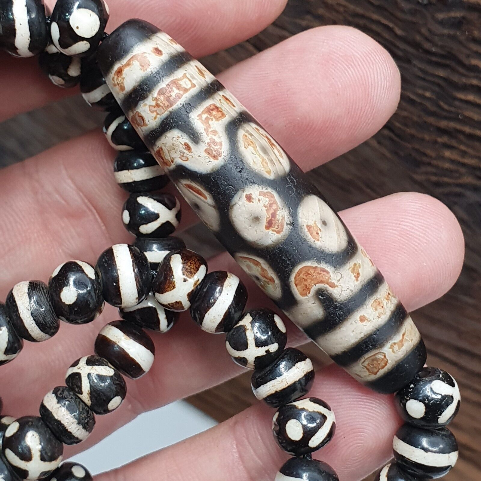 Indo Tibetan Himalayan Bead unique Patterns Dzi Amulet Necklace
