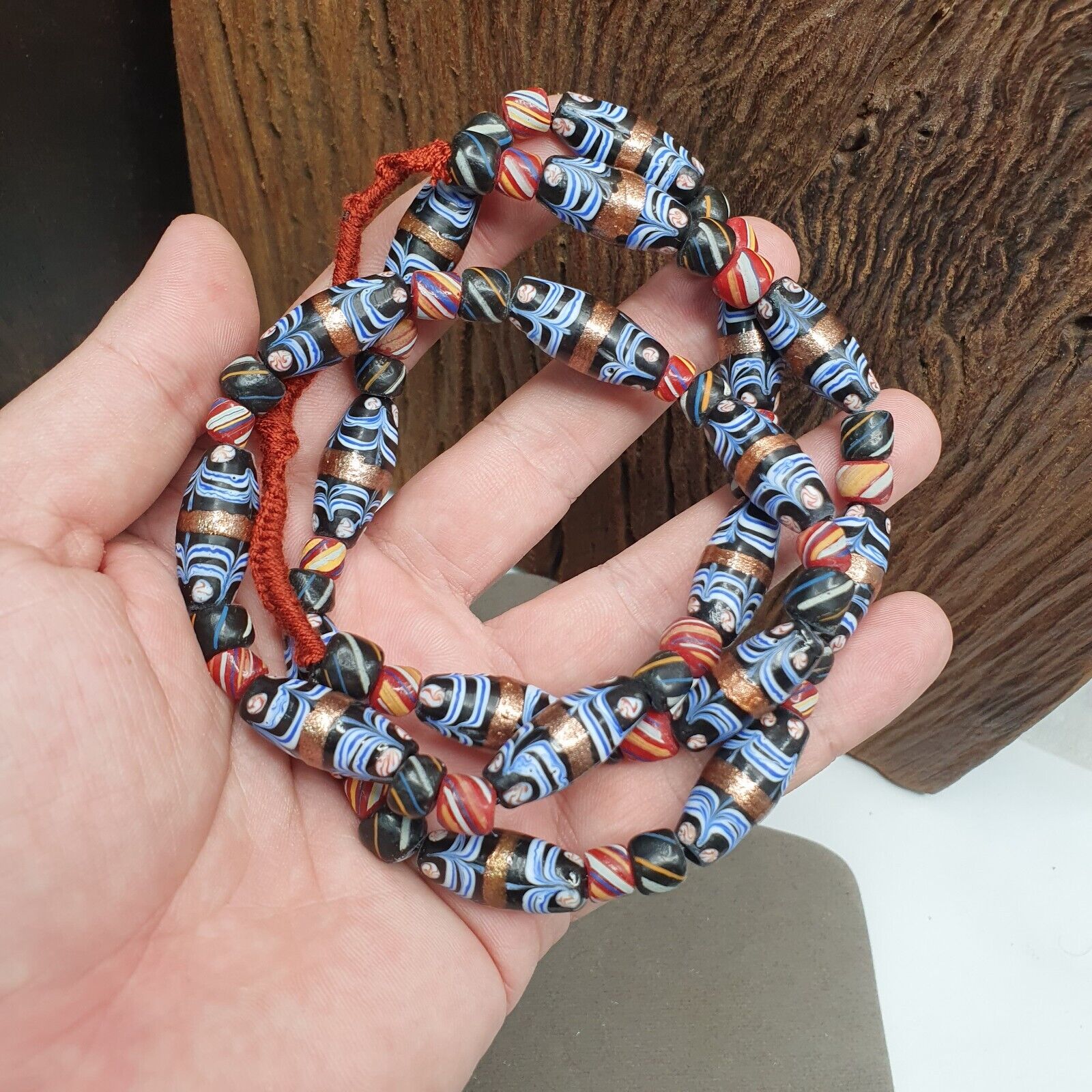 Venetian Inspired Millefiori Aventurine Fancy FEATHER glass beads