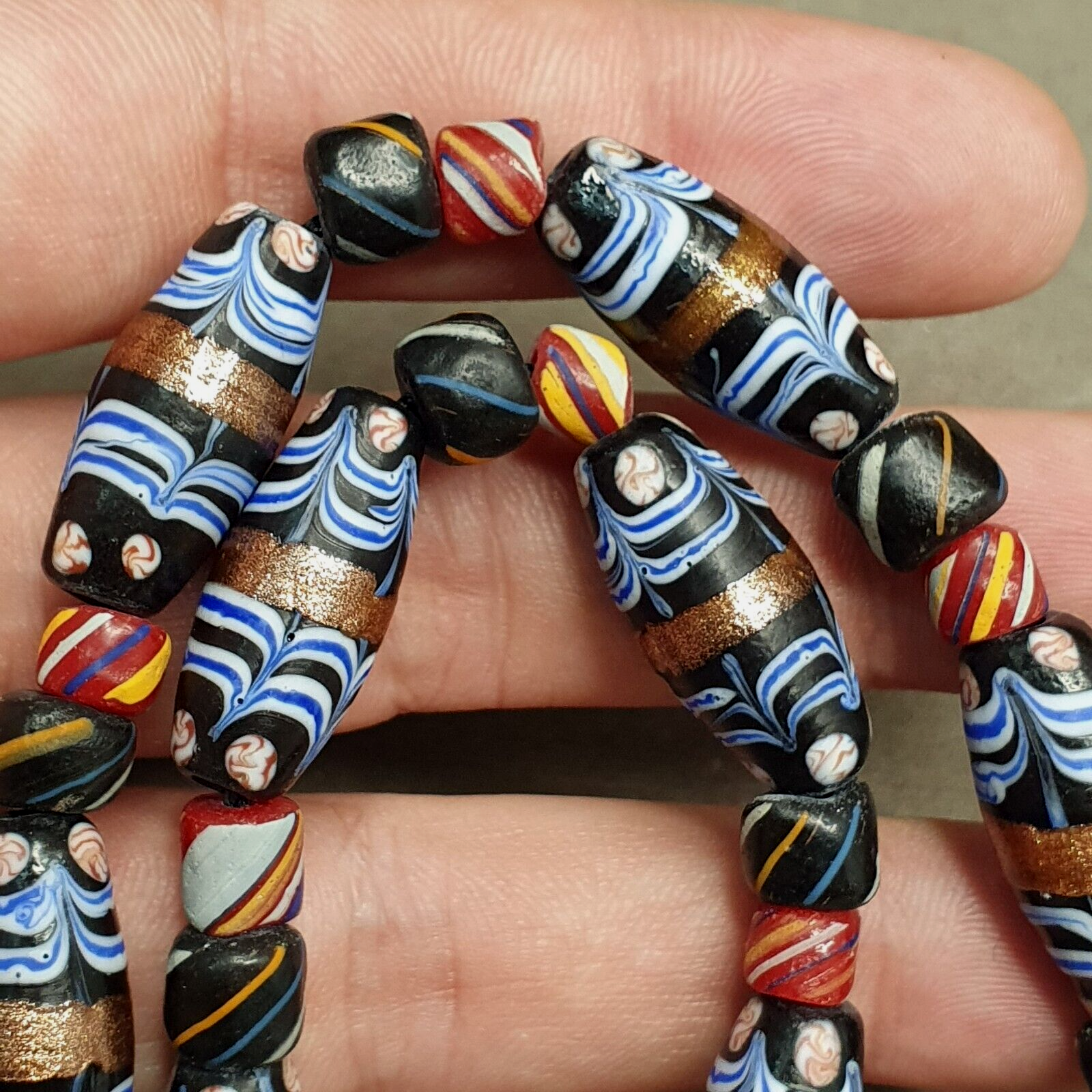 Venetian Inspired Millefiori Aventurine Fancy FEATHER glass beads