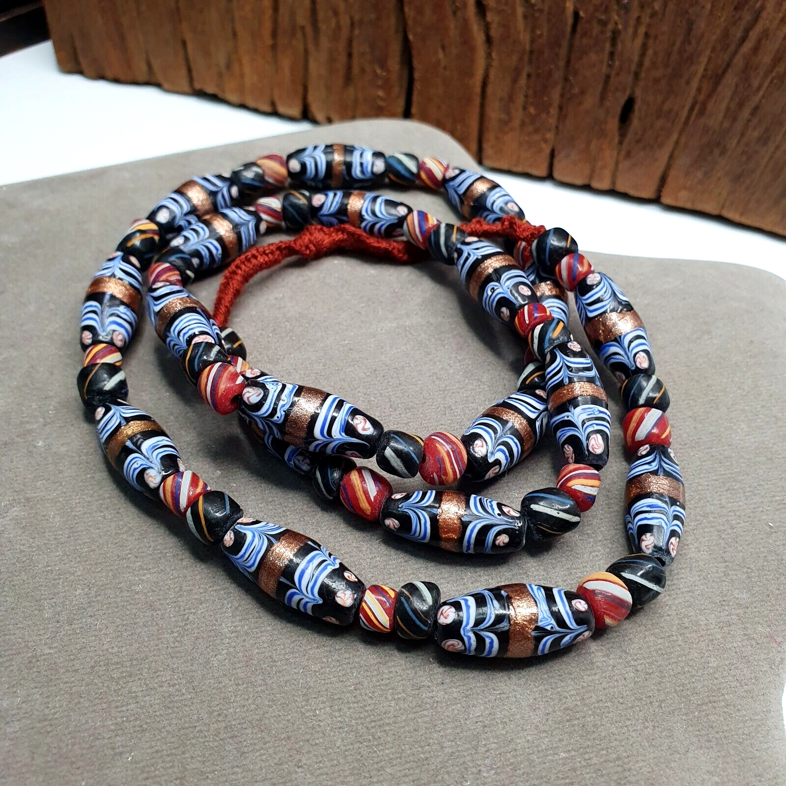 Venetian Inspired Millefiori Aventurine Fancy FEATHER glass beads