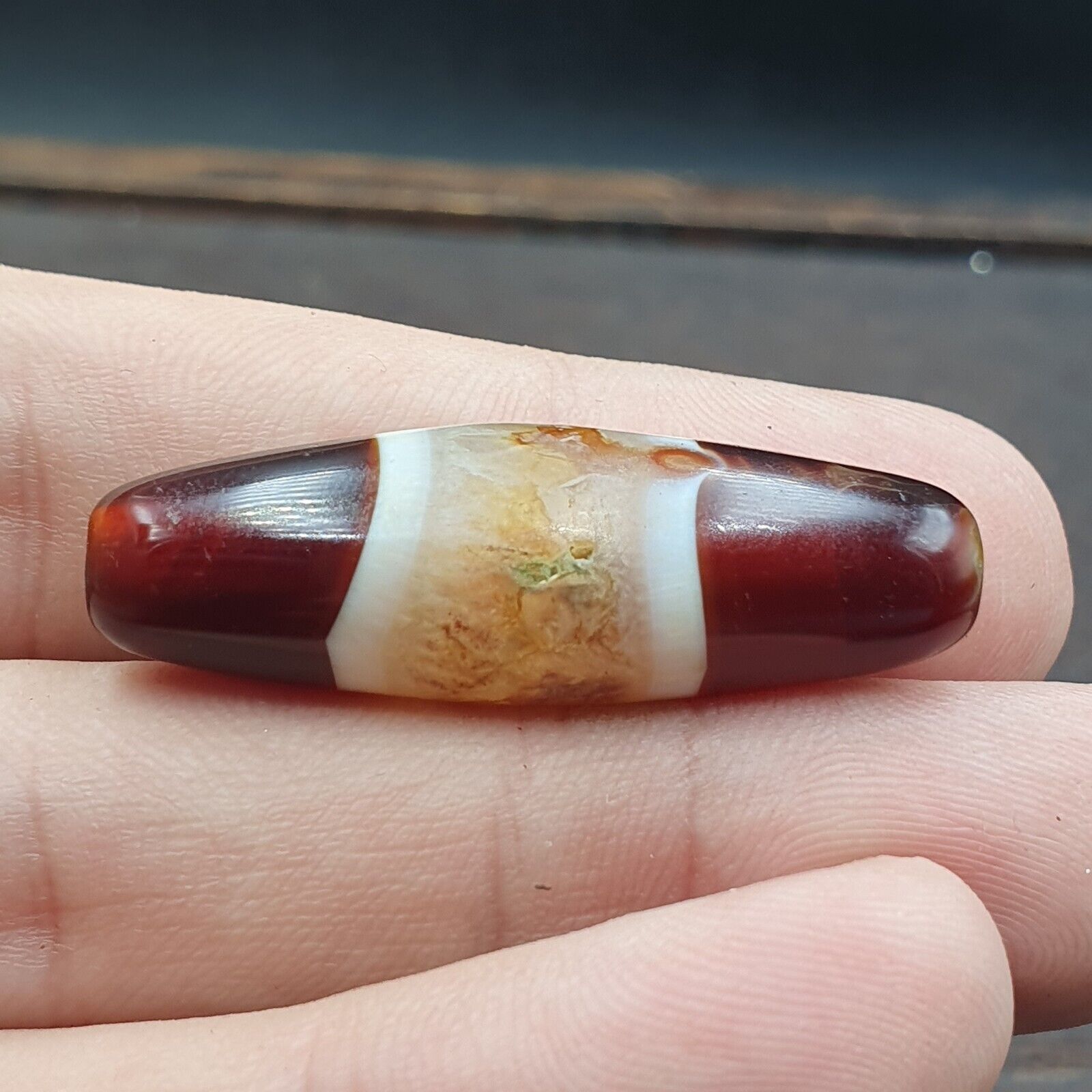 Very rare unique Pattern Yemeni Middle Eastern Natural Red Agate Amulet