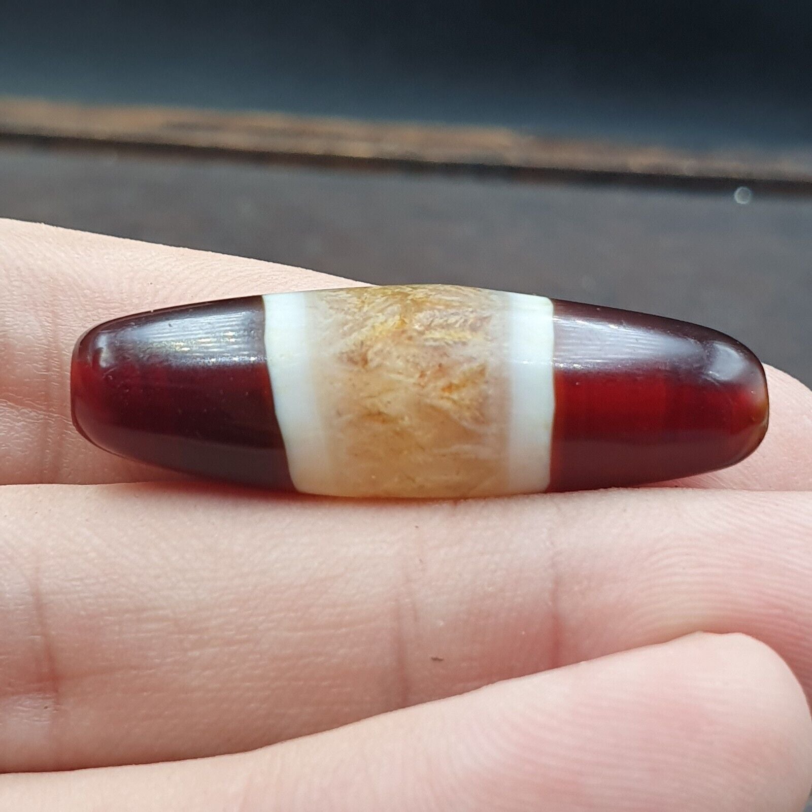 Very rare unique Pattern Yemeni Middle Eastern Natural Red Agate Amulet