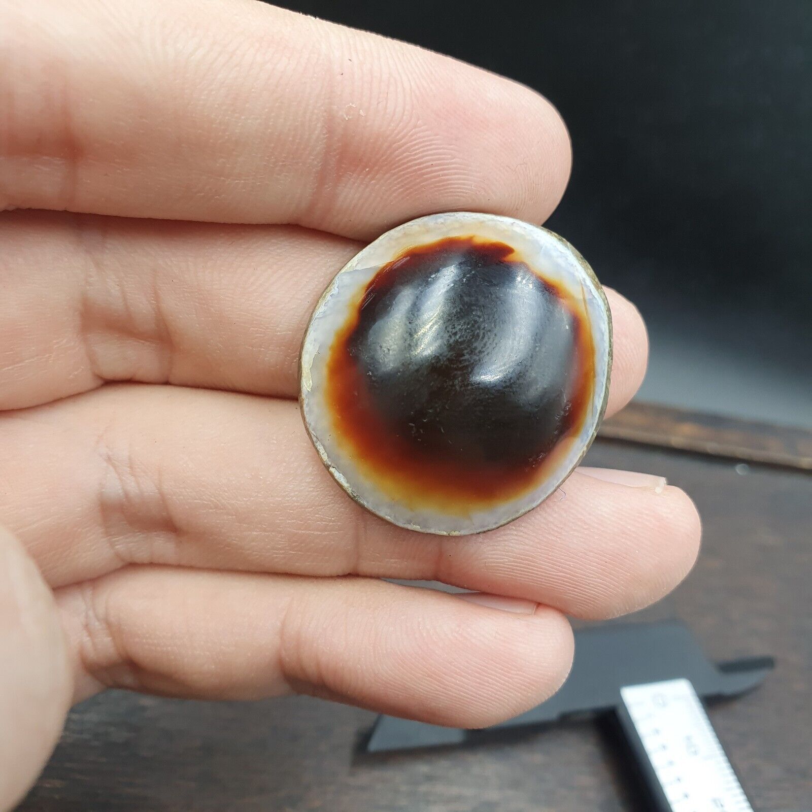 Antique Tibetan Luk Mik Goat Eye Agate Stone Cabochon 30mm