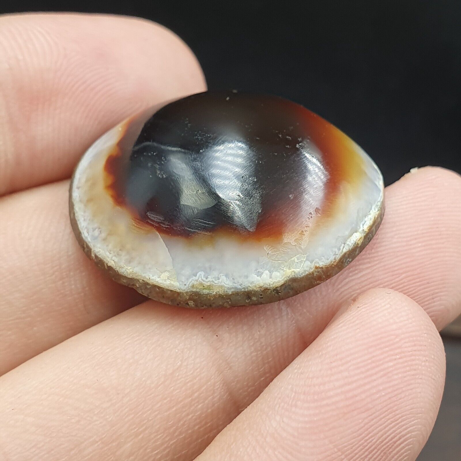 Antique Tibetan Luk Mik Goat Eye Agate Stone Cabochon 30mm