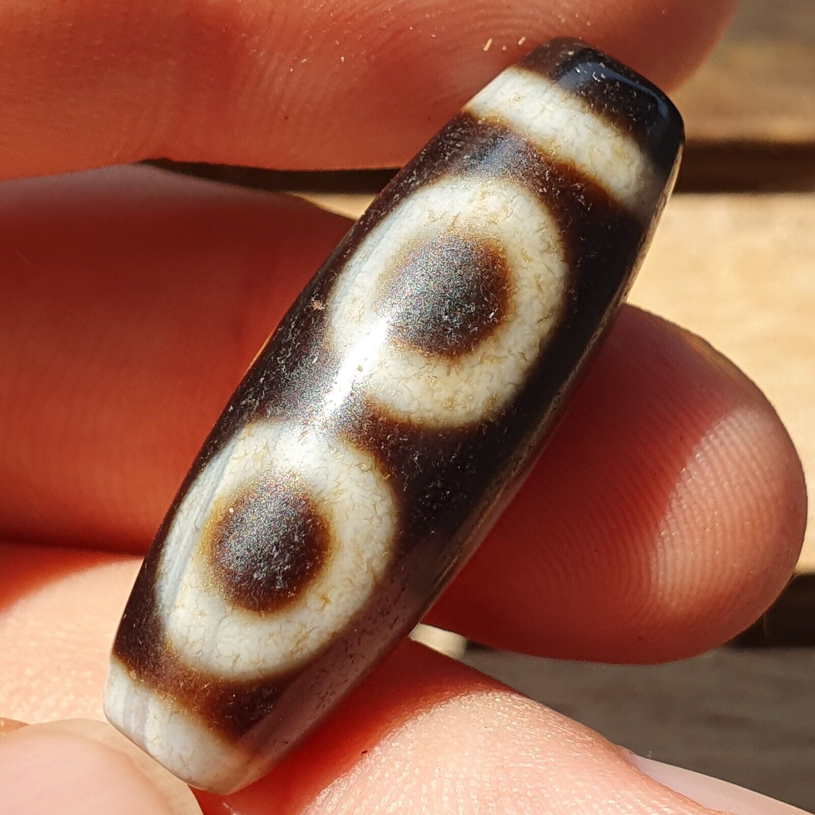 Himalayan Indo Tibetan Agate 3 Circle Eyes Bead Dzi Amulet ATB-3