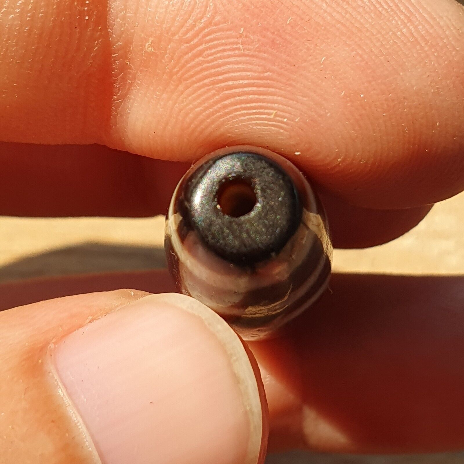 Himalayan Indo Tibetan Agate 3 Circle Eyes Bead Dzi Amulet ATB-3
