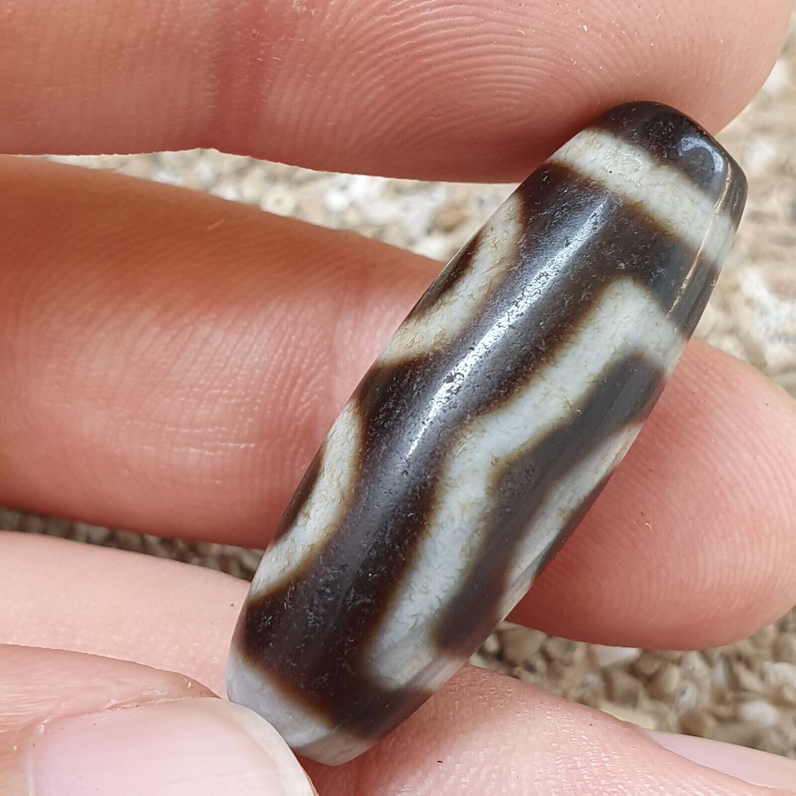 Himalayan Indo Tibetan Agate 3 Circle Eyes Bead Dzi Amulet ATB-3