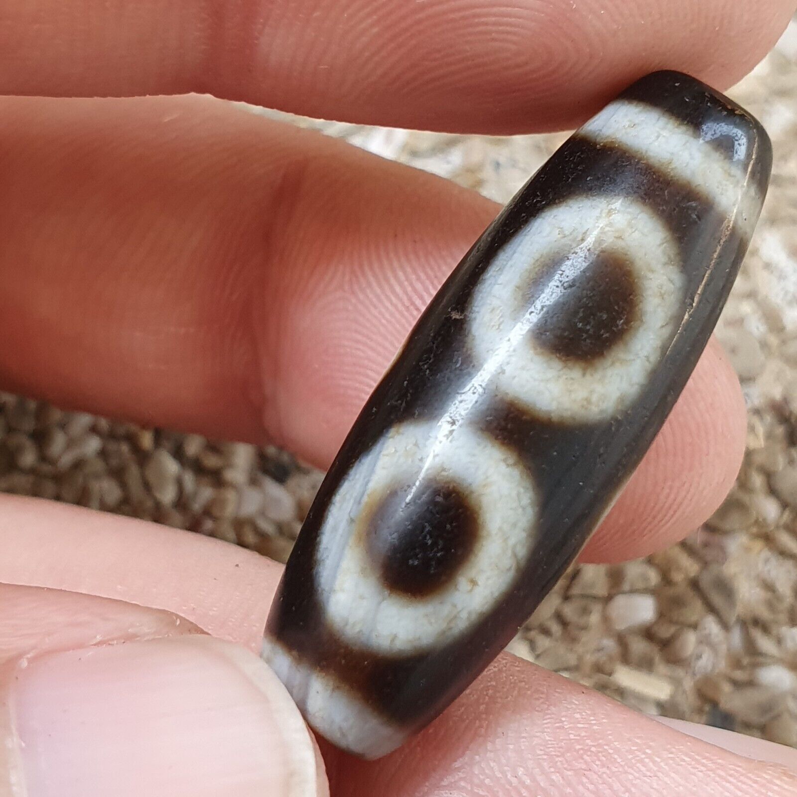 Himalayan Indo Tibetan Agate 3 Circle Eyes Bead Dzi Amulet ATB-3