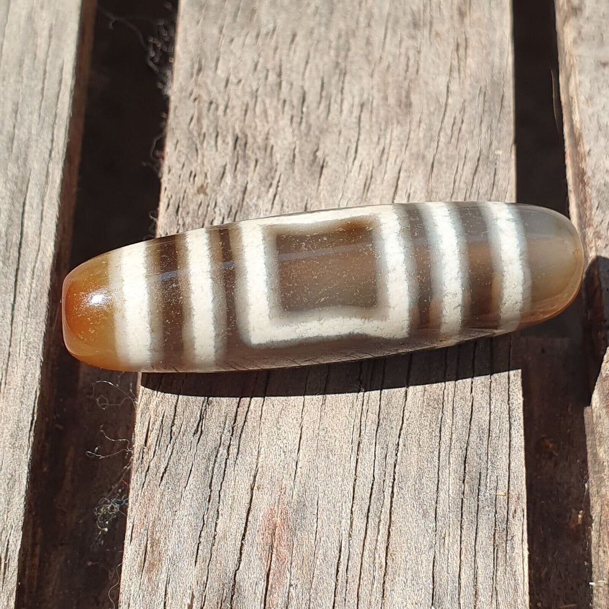 Himalayan Indo Tibetan Agate Circle and Square Eye Bead Dzi Amulet ATB-2