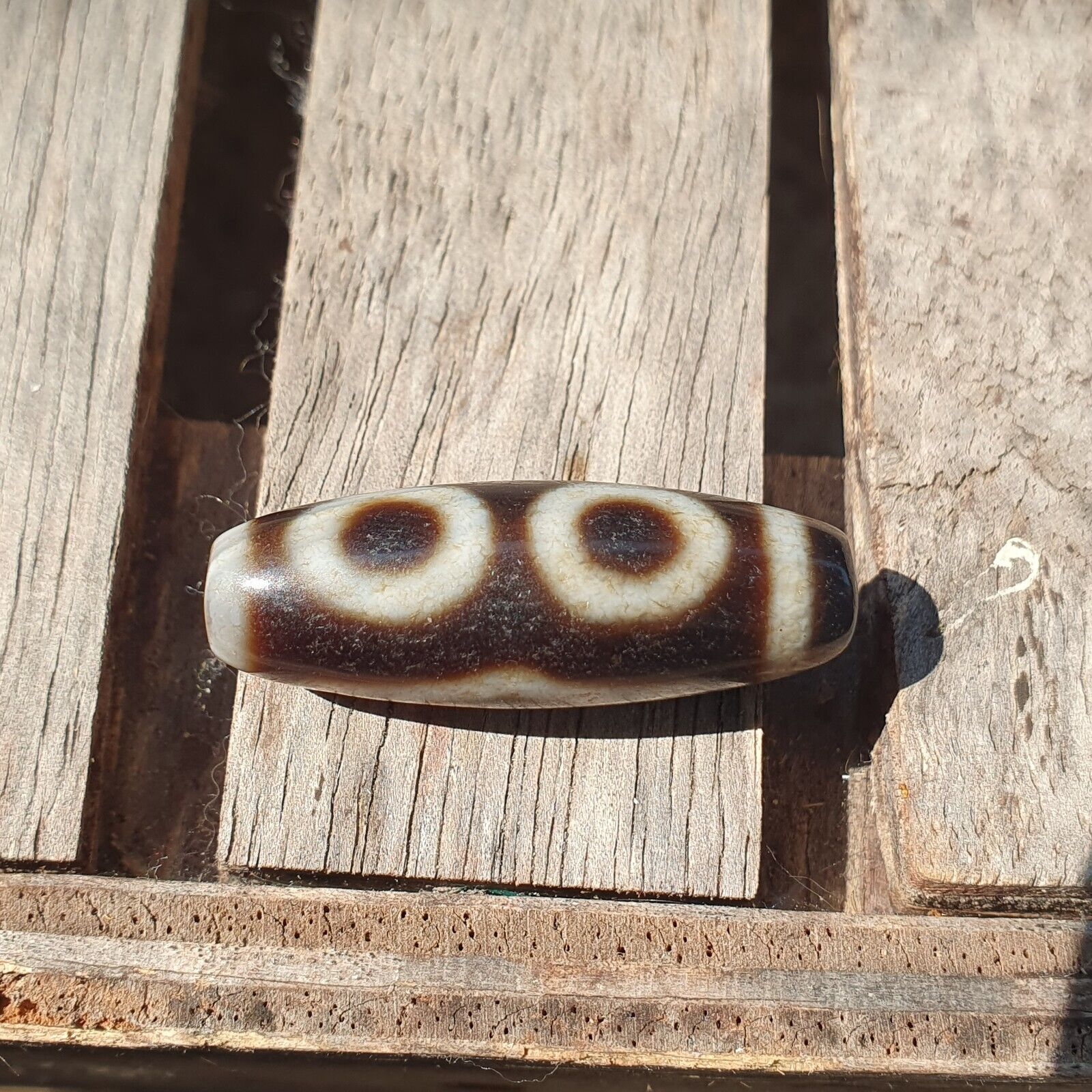 Himalayan Indo Tibetan Agate 3 Circle Eyes Bead Dzi Amulet ATB-3