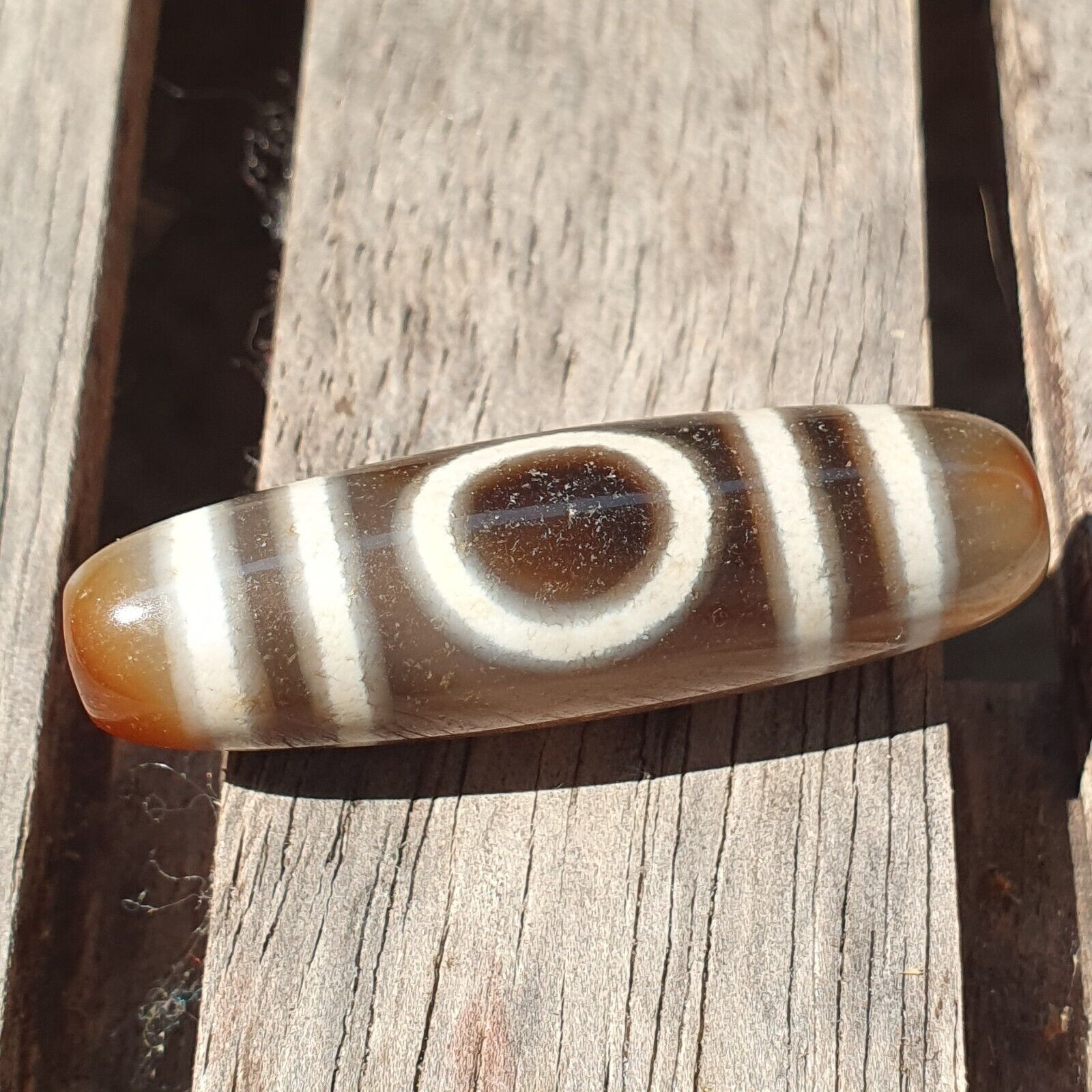 Himalayan Indo Tibetan Agate Circle and Square Eye Bead Dzi Amulet ATB-2